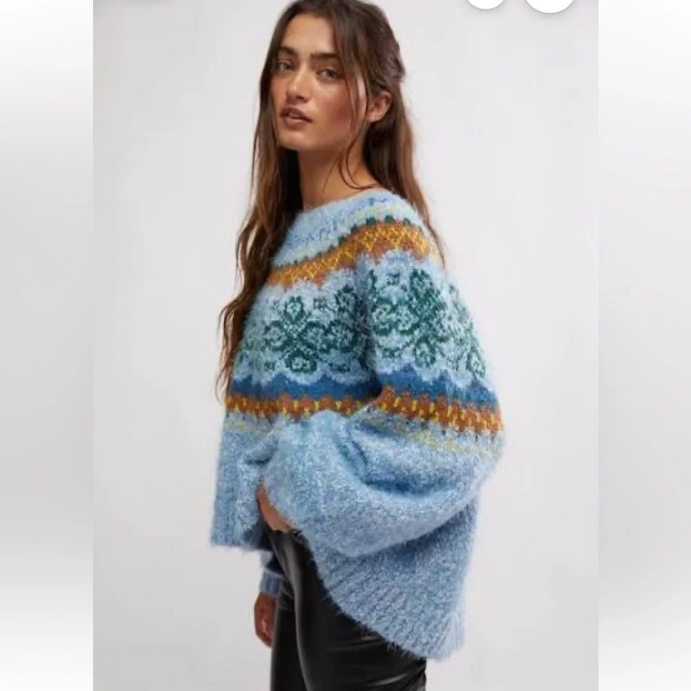 FREE PEOPLE Festive Frost Norway Sweater Sz M - Picture 3 of 7